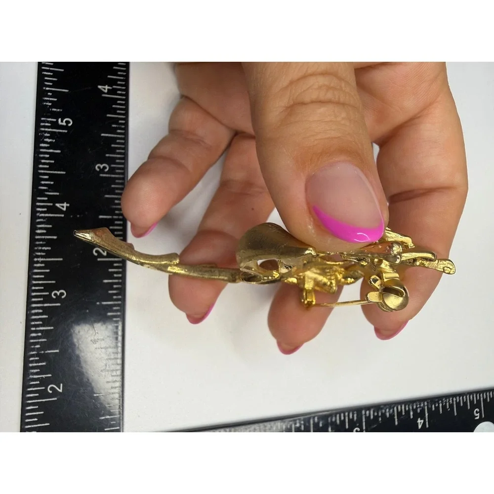 Gold Tone Rose Brooch Floral Pin Sculptural Botanical Jewelry 2.75 Inch